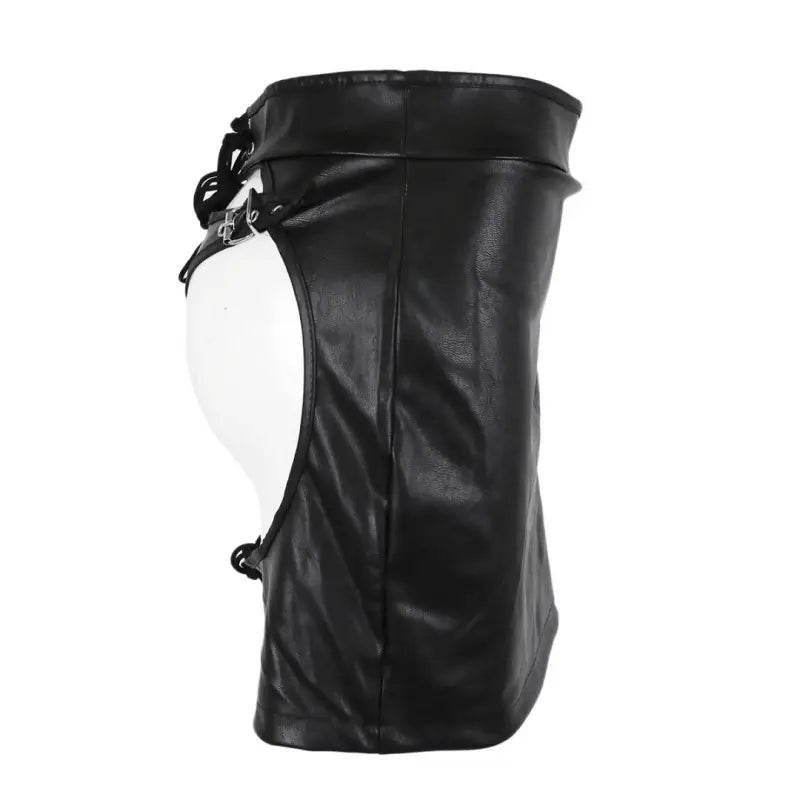 Sexy Faux Leather Crotchless Garter Skirt — Adjustable Buckles & Lace-Up