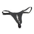 Leather Low-Rise Thong with Slim Chain — Adjustable Faux-Leather Fit