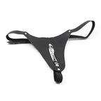 Leather Low-Rise Thong with Slim Chain — Adjustable Faux-Leather Fit