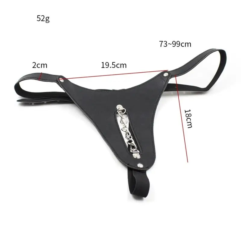 Leather Low-Rise Thong with Slim Chain — Adjustable Faux-Leather Fit