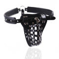 Leather Male Chastity Belt - Lockable Penis Cage