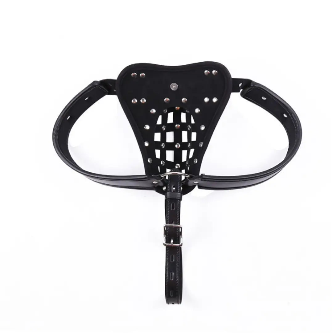 Leather Male Chastity Belt - Lockable Penis Cage