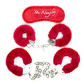 Red Fuzzy Handcuffs Set with Blindfold — Beginner Bondage Kit
