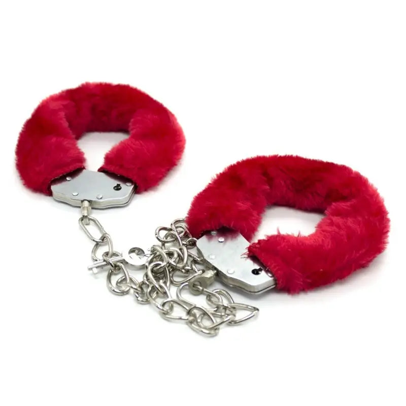 Red Fuzzy Handcuffs Set with Blindfold — Beginner Bondage Kit