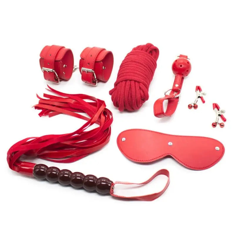 Red BDSM Kit – 6‑Piece Bondage Set with 10M Rope for Couples & Beginners