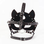Fox BDSM Mask with O-Ring Gag - Adjustable Faux Leather Harness