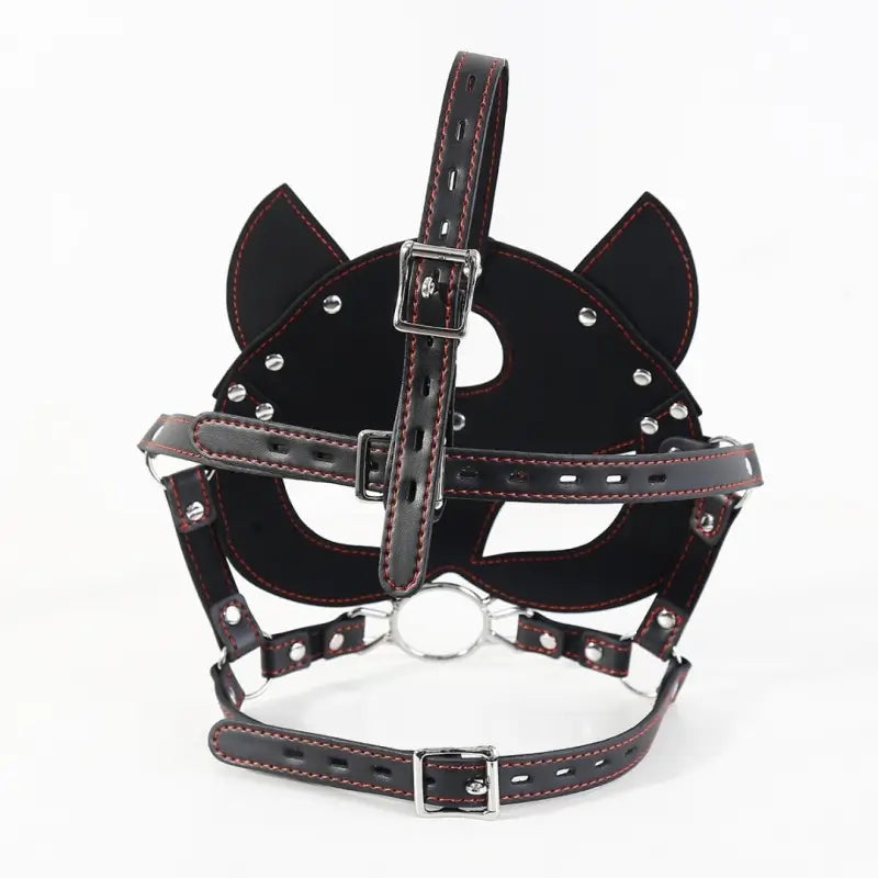 Fox BDSM Mask with O-Ring Gag - Adjustable Faux Leather Harness