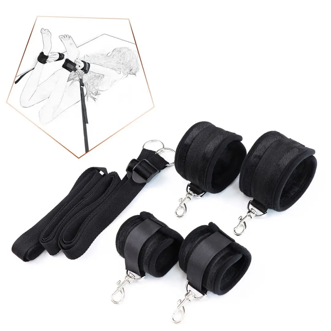 Under-Bed Restraint Set — Soft Plush Wrist & Ankle Cuffs with Belt