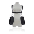 Thigh wrist restraints adjustable leather bondage harness with rings for secure attachment.
