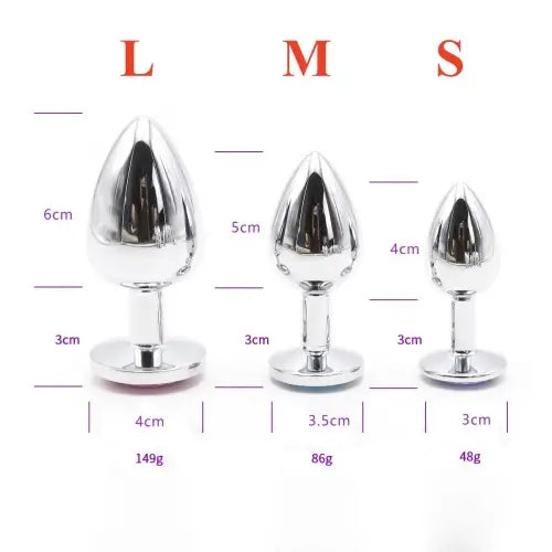 Metal Jeweled Butt Plug, 3 Sizes, Non-Porous, Multi-Color Gems