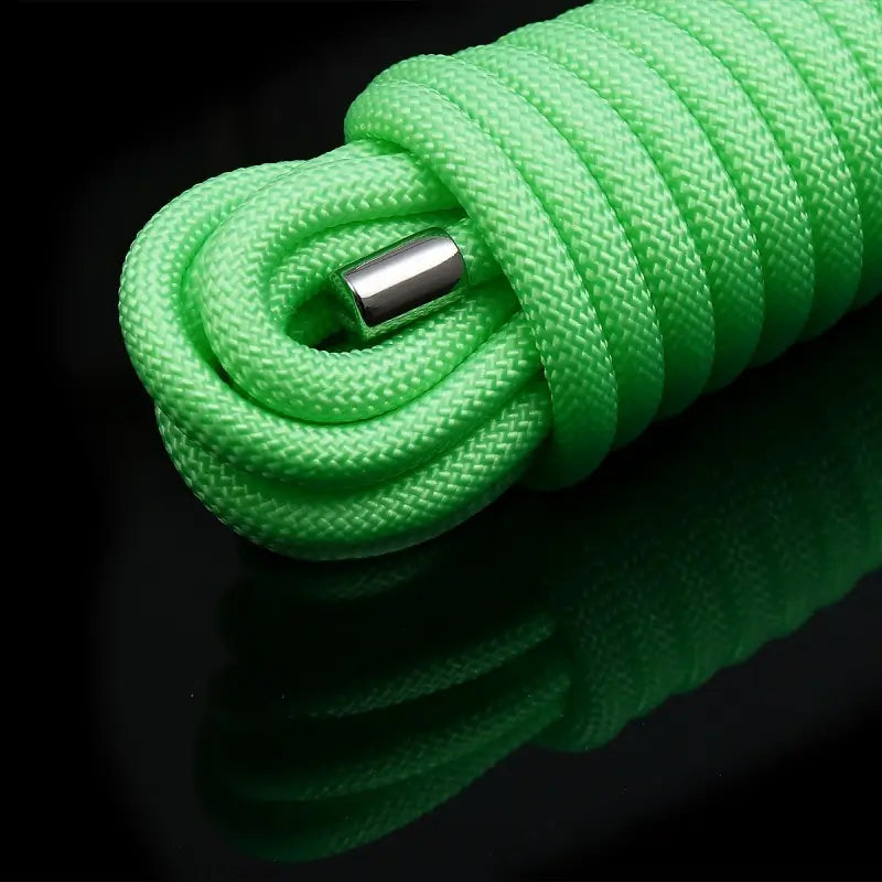 Glow-in-the-Dark Bondage Rope — Neon Green Nylon Rope with Metal Tips