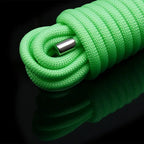 Glow-in-the-Dark Bondage Rope — Neon Green Nylon Rope with Metal Tips