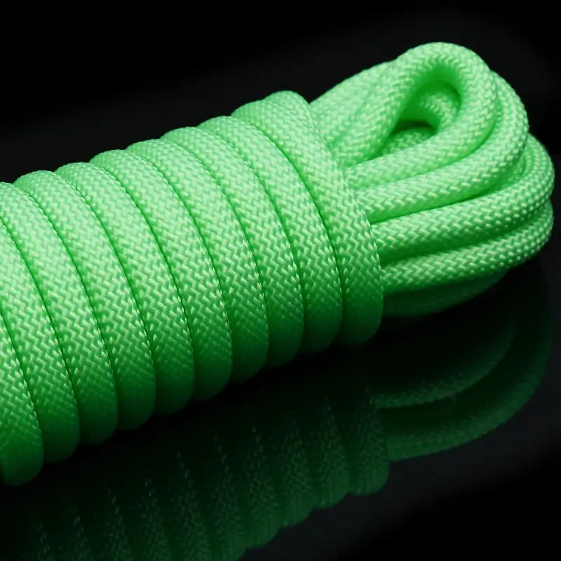 Glow-in-the-Dark Bondage Rope — Neon Green Nylon Rope with Metal Tips