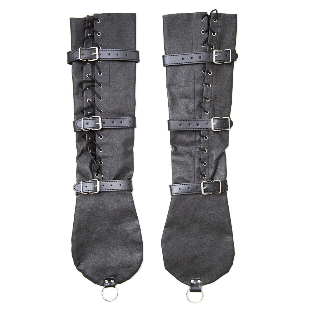 Black Leather Arm Binder Cuffs - Adjustable BDSM Restraints