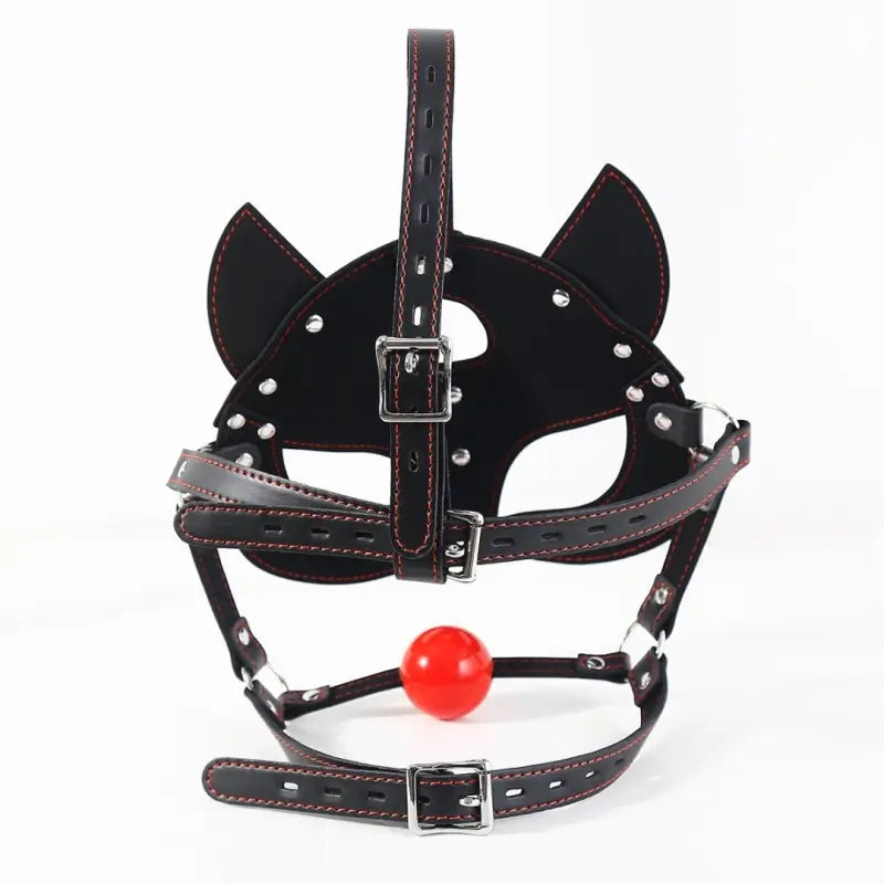 Fox Ear BDSM Mask - Adjustable Leather Bondage Gag Harness Set