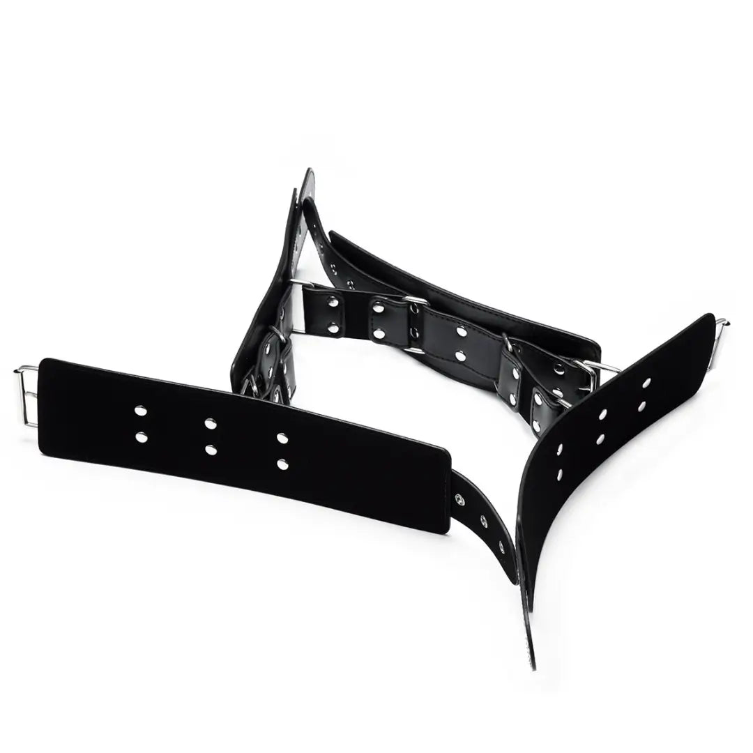 Rigid Hogtie Bondage Set - Heavy Duty Leather Restraints & Spreader Bar