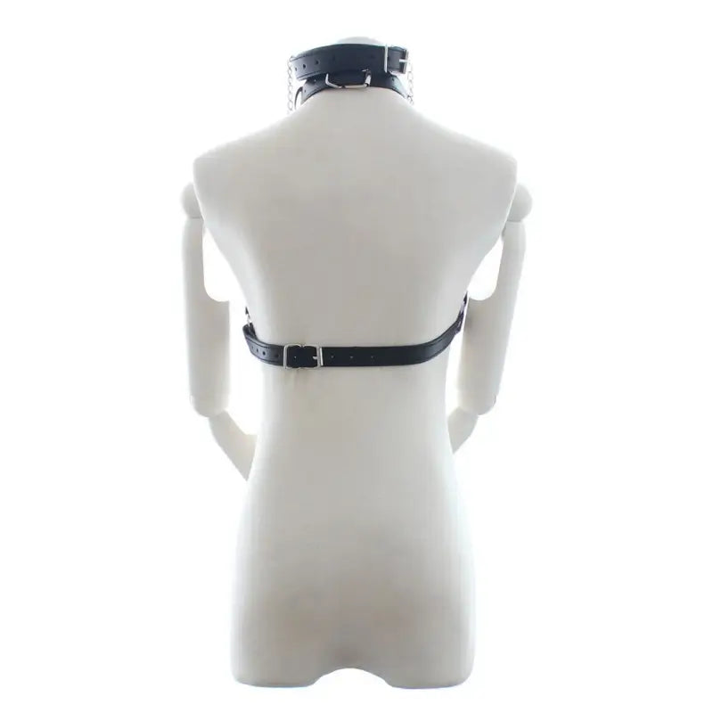 BDSM Harness – Black PU Leather Chain Bra w/ Detachable Nipple Clamps