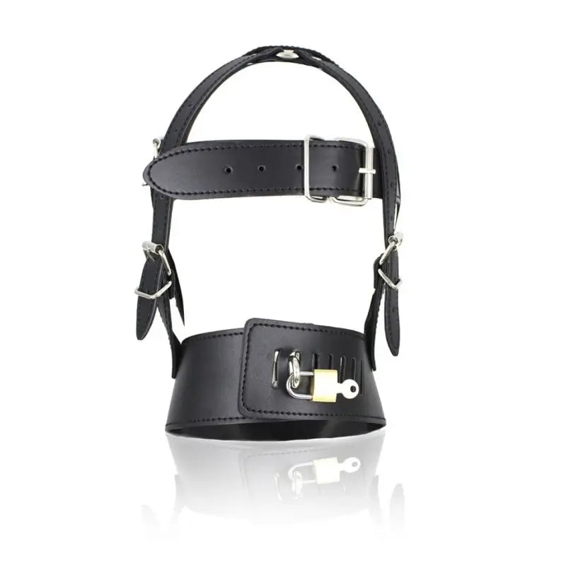 Leather BDSM Hood Lockable Head Harness Full Face Mask Restraint