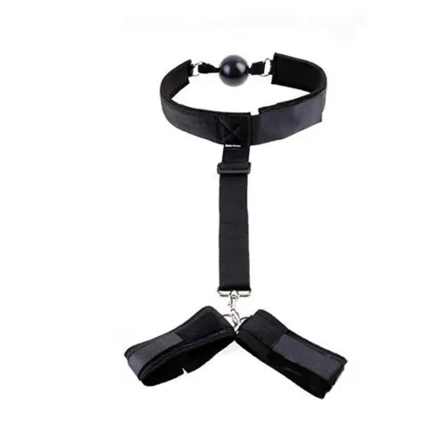 Neck-to-Wrist Restraint with Ball Gag, Adjustable Collar & Cuffs