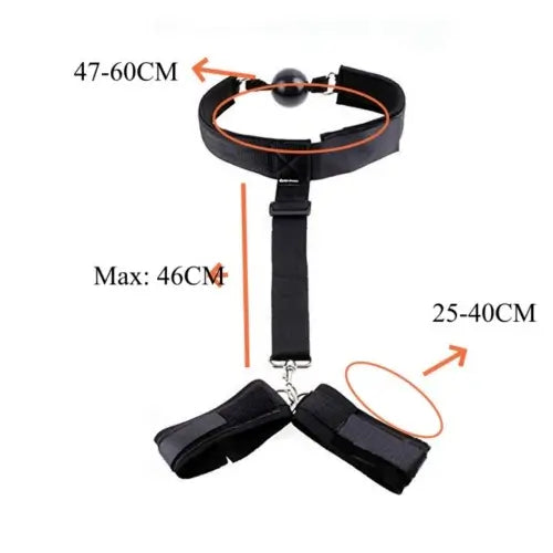 Neck-to-Wrist Restraint with Ball Gag, Adjustable Collar & Cuffs