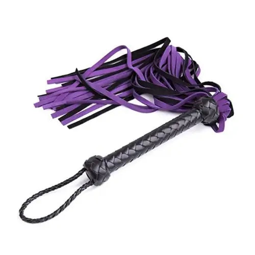 Leather BDSM Flogger – Black & Purple Multi‑Tail Braided Whip