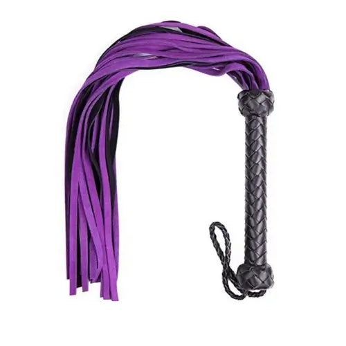 Leather BDSM Flogger – Black & Purple Multi‑Tail Braided Whip