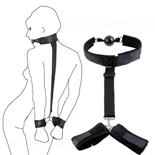 Neck-to-Wrist Restraint with Ball Gag, Adjustable Collar & Cuffs