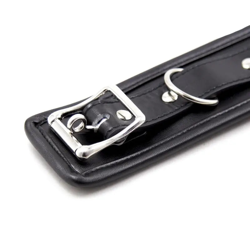 Black Leather BDSM Collar with Chain Leash – Plush Lined & Adjustable