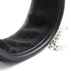 Black Leather BDSM Collar with Chain Leash – Plush Lined & Adjustable