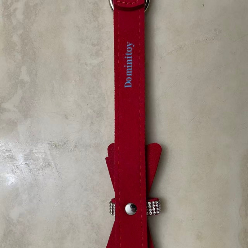 Suede Bow Collar — Rhinestone Trim Adjustable Day Collar