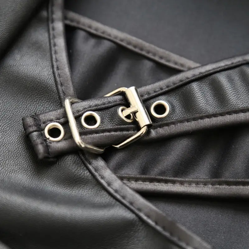 Sexy Faux Leather Crotchless Garter Skirt — Adjustable Buckles & Lace-Up