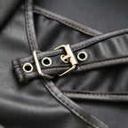 Sexy Faux Leather Crotchless Garter Skirt — Adjustable Buckles & Lace-Up