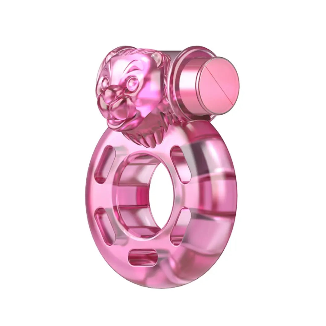 Vibrating cock ring with lion design for couples' pleasure, made from soft body-safe material, enhancing intimacy.
