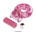 Vibrating Cock Ring and battery for enhancing pleasure in intimate moments, featuring soft pink TPR material.