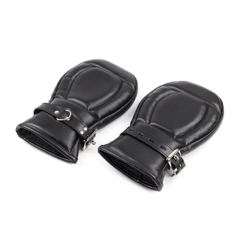 Locking PU Padded Bondage Mittens — Adjustable Sponge Restraint Gloves