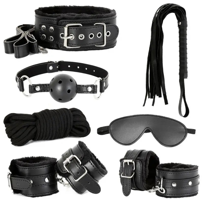 7-Piece Plush Bondage Kit — PU Leather Restraints