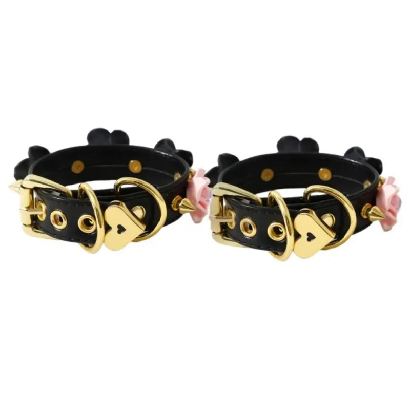 Rose-Studded Spike Cuffs — Adjustable Faux Leather Wrist & Ankle Restraints