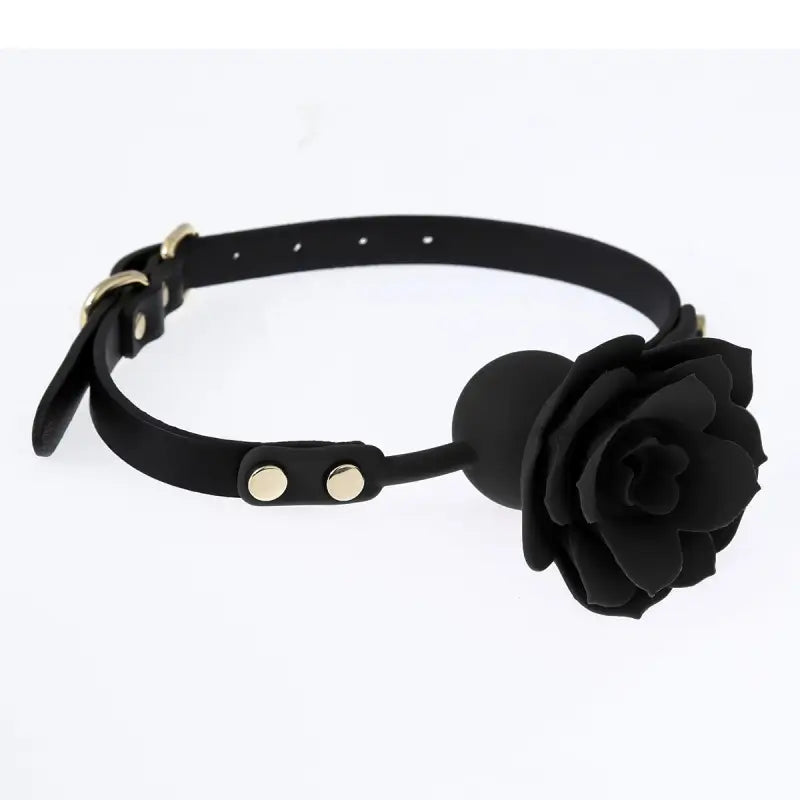 Elegant Silicone Rose Ball Gag – Adjustable Leather BDSM Gag