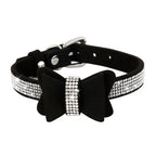 Suede Bow Collar — Rhinestone Trim Adjustable Day Collar