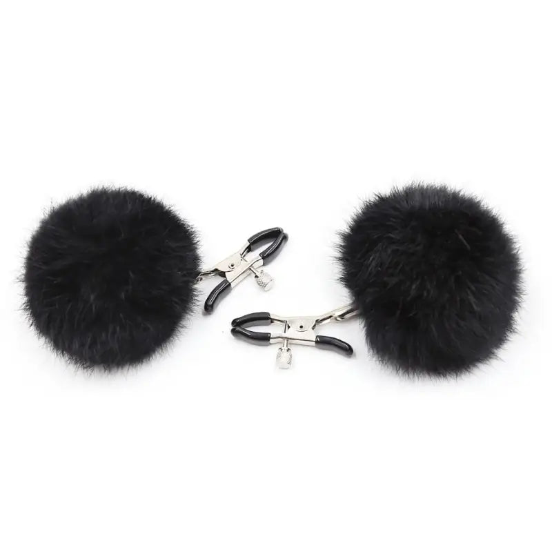 Faux-Fur Pom Pom Nipple Clamps — Silicone-Tip Metal Clamps