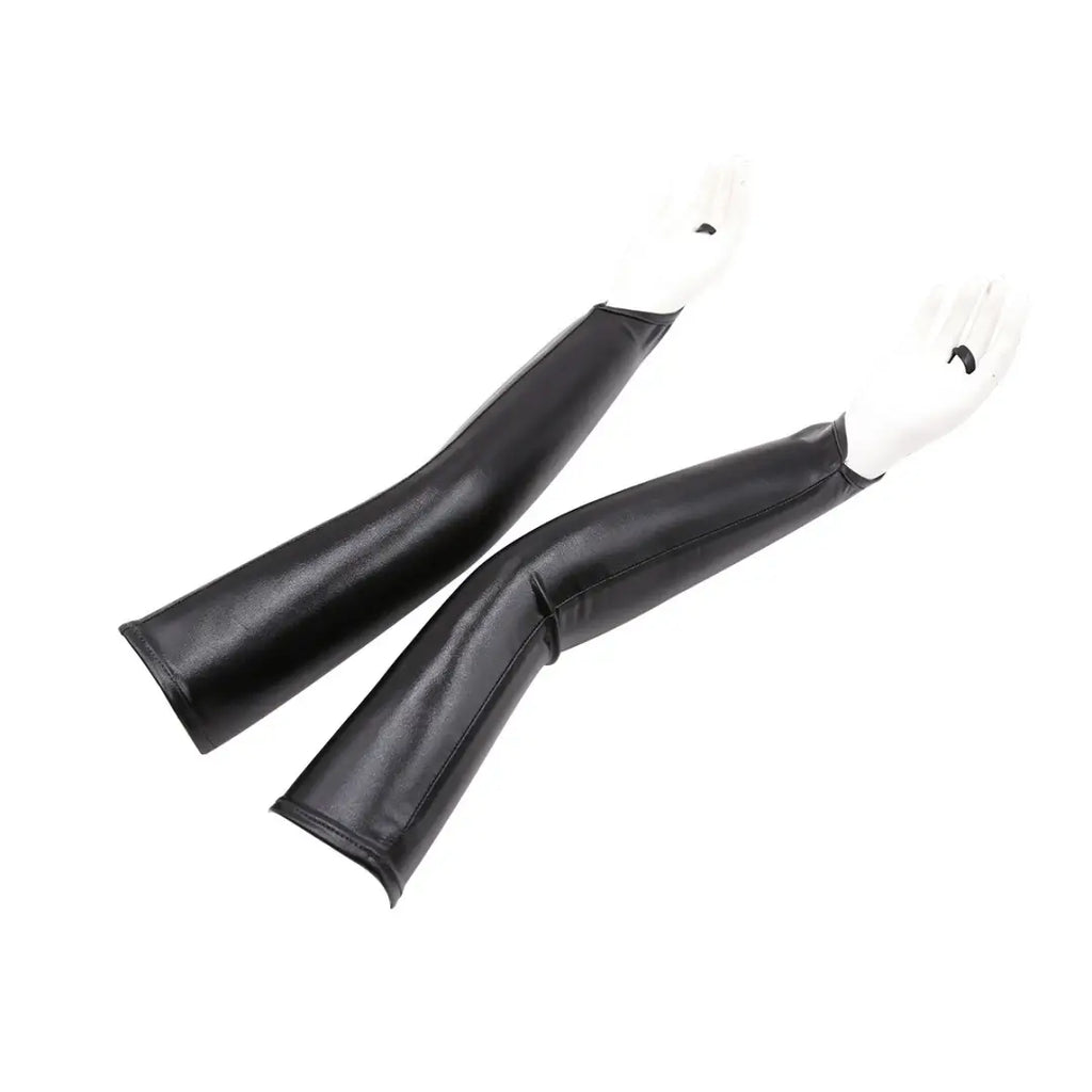 50cm Long PU Fetish Gloves — Shiny Thumb-Loop Opera Gloves for Roleplay