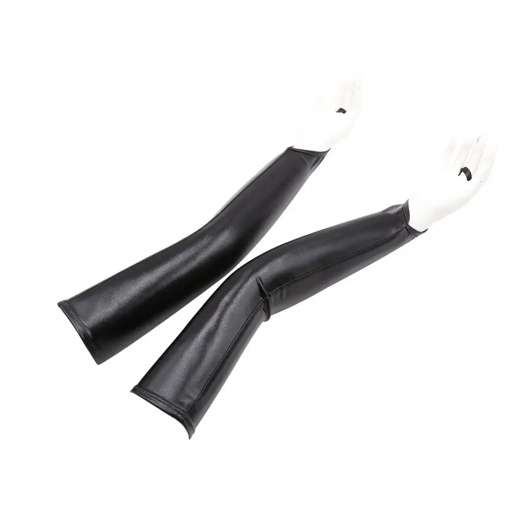 50cm Long PU Fetish Gloves — Shiny Thumb-Loop Opera Gloves for Roleplay