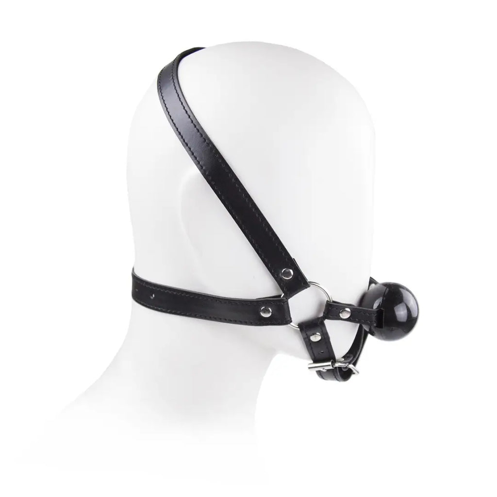 Leather Harness Ball Gag — Adjustable Silicone Ball Gag for Couples