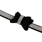 Suede Bow Collar — Rhinestone Trim Adjustable Day Collar