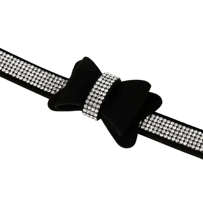 Suede Bow Collar — Rhinestone Trim Adjustable Day Collar
