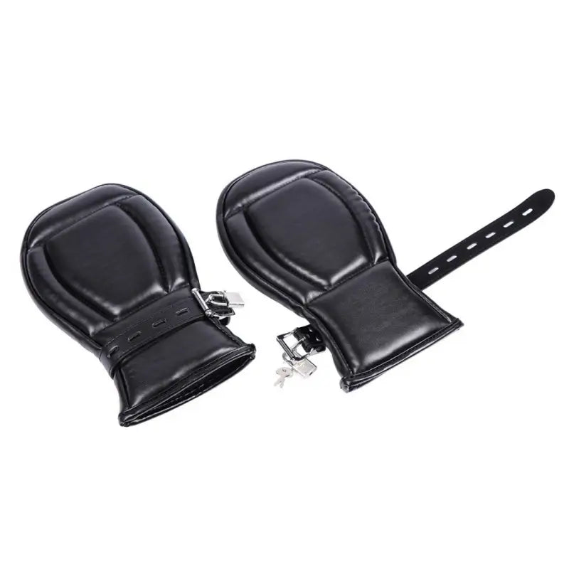 Locking PU Padded Bondage Mittens — Adjustable Sponge Restraint Gloves