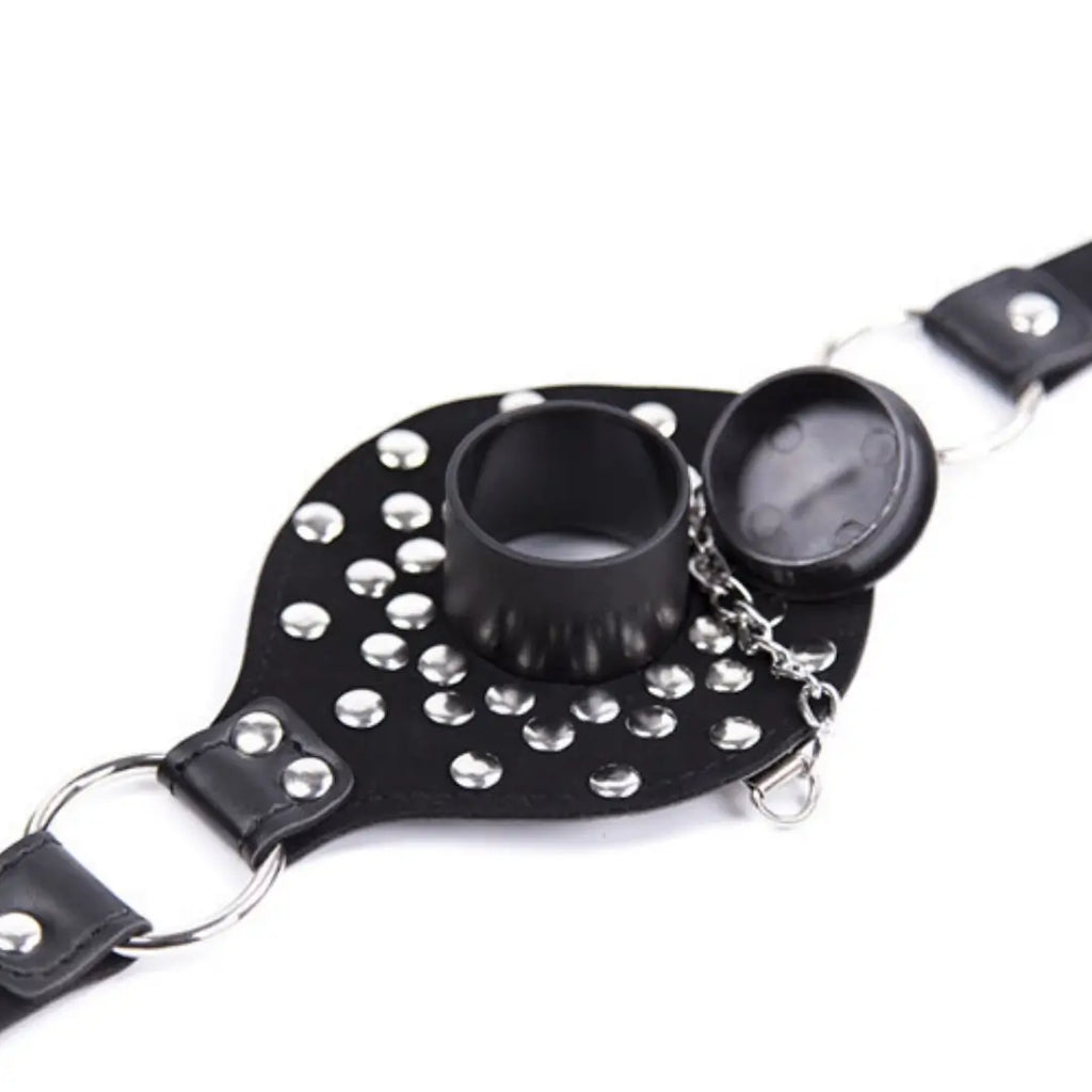 Studded Open Mouth Gag — Adjustable Deep Throat PU Leather BDSM Toy
