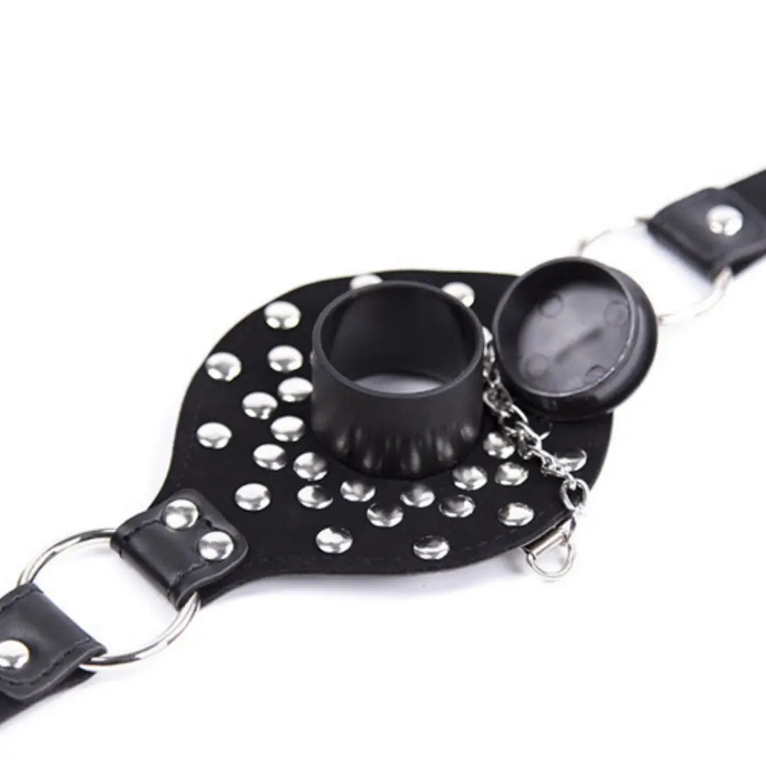 Studded Open Mouth Gag — Adjustable Deep Throat PU Leather BDSM Toy