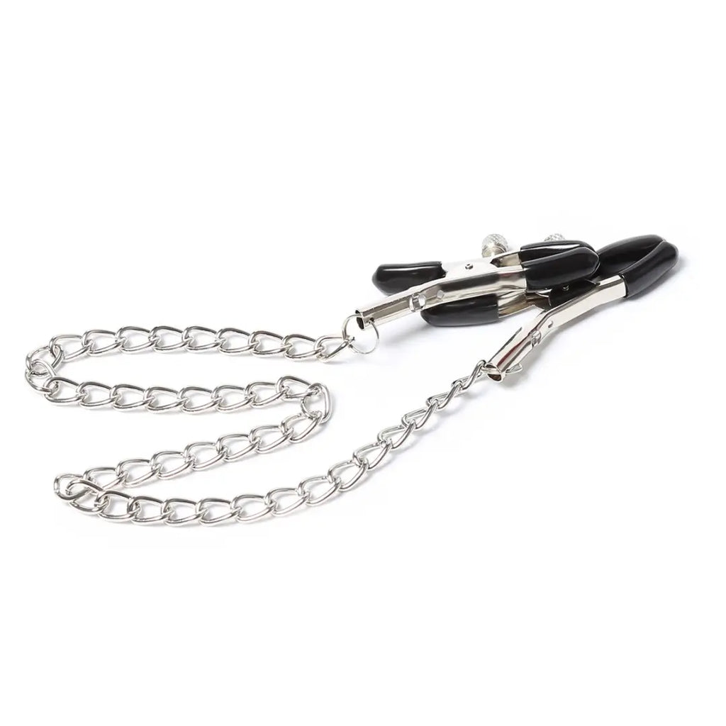 Adjustable Metal Nipple Clamps with Chain, Body‑Safe Rubber Tips