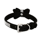 Suede Bow Collar — Rhinestone Trim Adjustable Day Collar